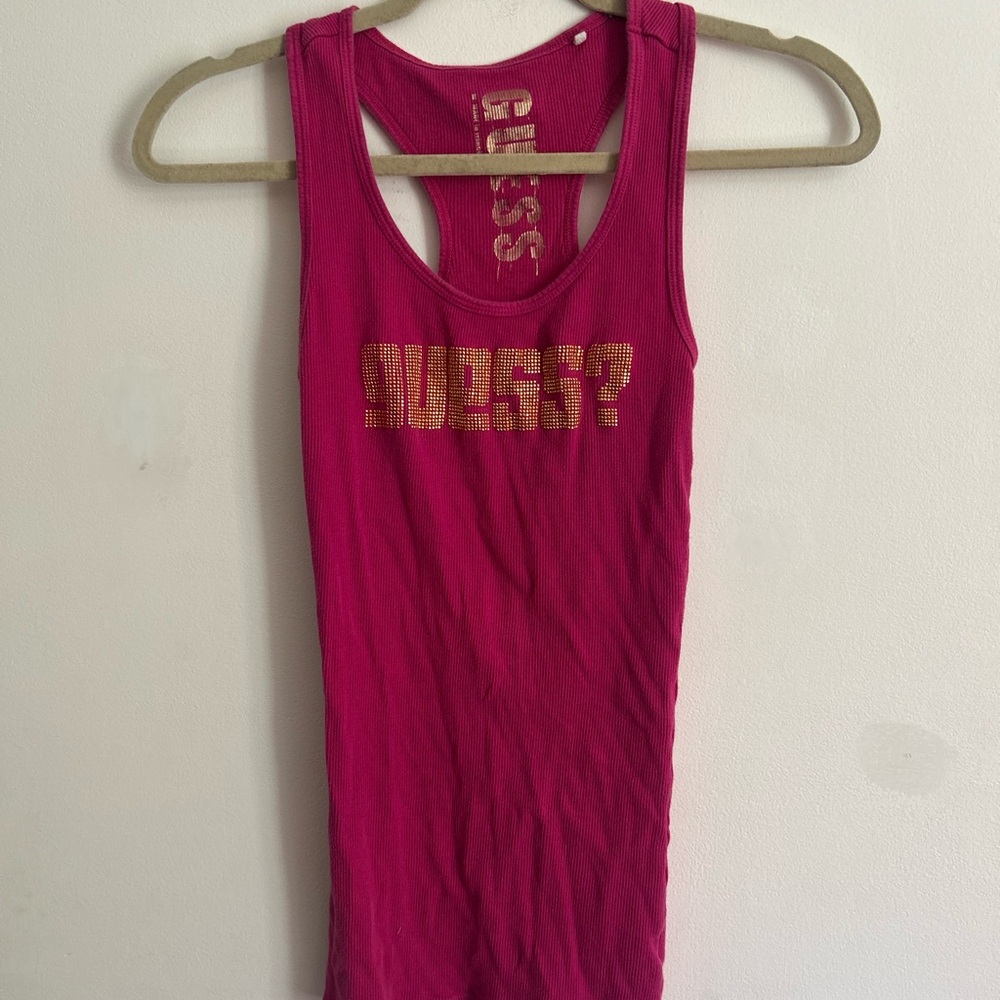 Guess Fuchsia Ribbed Tank Top
